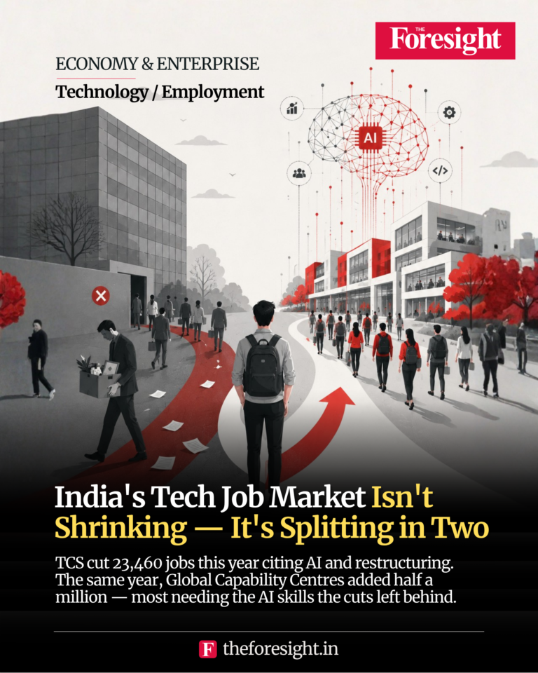 India tech job market AI layoffs - Briefing Poster - The Foresight